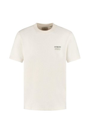 Baumwoll-T-Shirt in Off-White mit Rundhalsausschnitt, kurzen Ärmeln und einem kleinen gedruckten Logo auf der Brust. Strukturiertes Gewebe mit einem lockeren Schnitt.