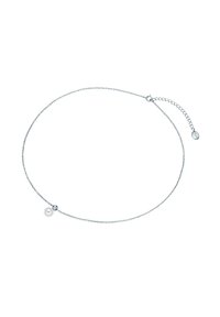 Sølv kæd necklace med en enkelt perleaccent. Designet er strømlinet med en delikat kæde tekstur og en justerbar lukning.