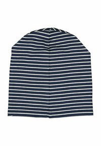 Tummansininen pipo vaakasuorilla valkoisilla raidoilla, valmistettu pehmeästä neulemateriaalista. Ominaisuuksina pyöreä yläosa ja tiukka istuvuus, täydellinen rentoon käyttöön.