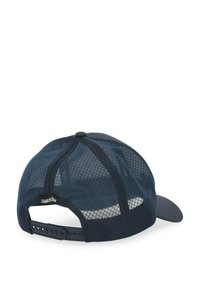 Navy blue baseball cap with a mesh back, curved brim, adjustable snap closure, and a small logo patch on the back.