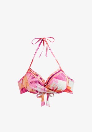 Next PADDED WIRED PLUNGE BIKINI TOP STANDARD. - Sutien costum de baie din două piese - pink orange palm
