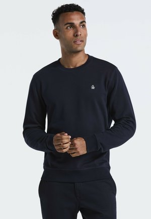 Navyblauwe sweatshirt van een katoenmix, met een ronde hals, geribde manchetten en een klein wit pinguïnlogo op de linkerborst.
