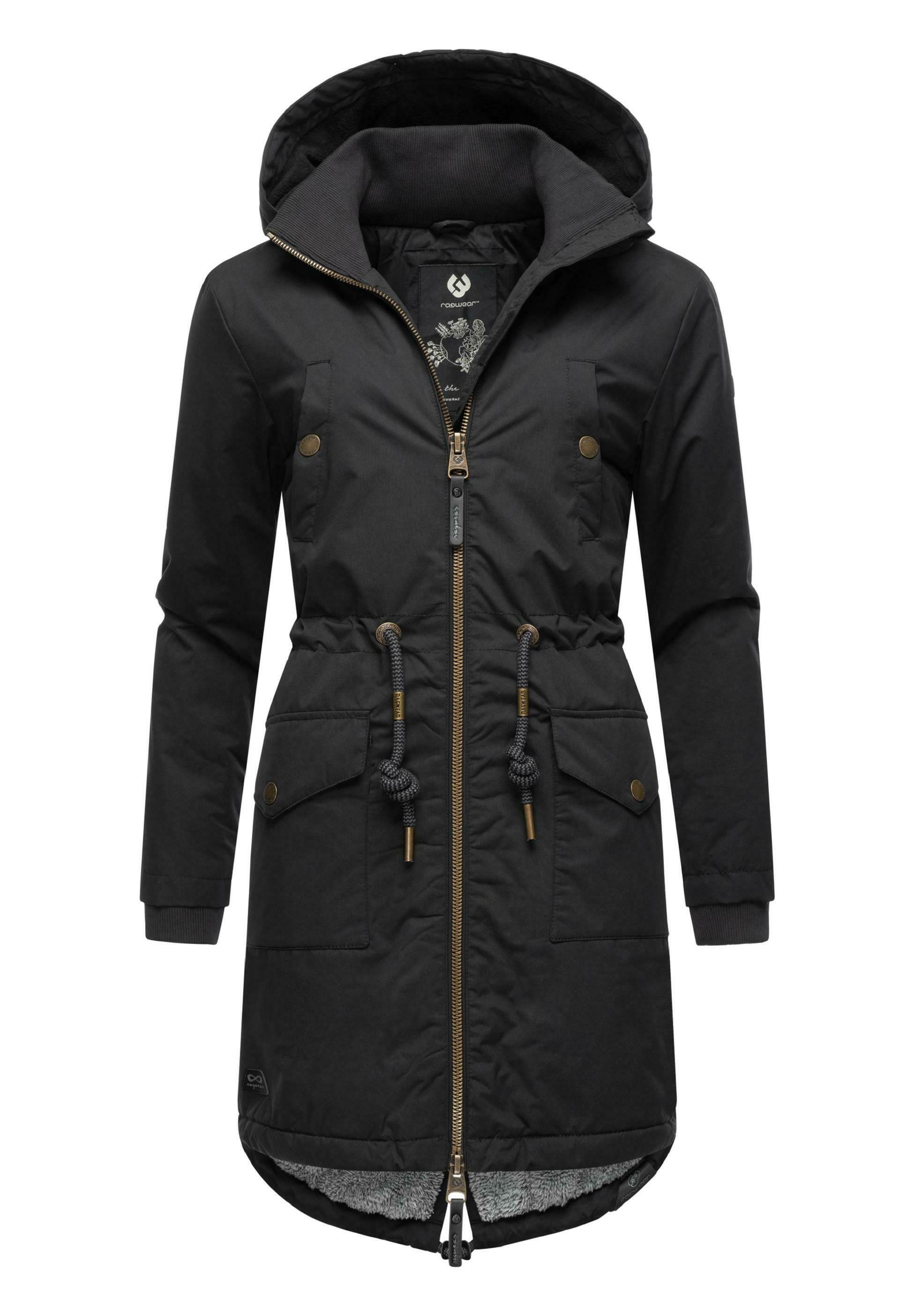 Ragwear Schwarze Winter Mantel Ragwear CRESCEND Wintermantel Black