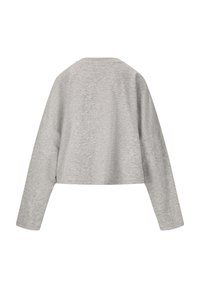 Grijze cropped sweatshirt met lange mouwen en een ronde halslijn, gemaakt van zachte, gestructureerde stof. Naaddetails op de mouwen.