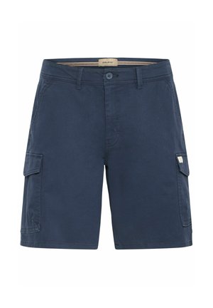 Mørkeblå cargo shorts i bomuldsblanding, med sidelommer, knaplukning og bæltestropper. Glat tekstur med en klassisk pasform.