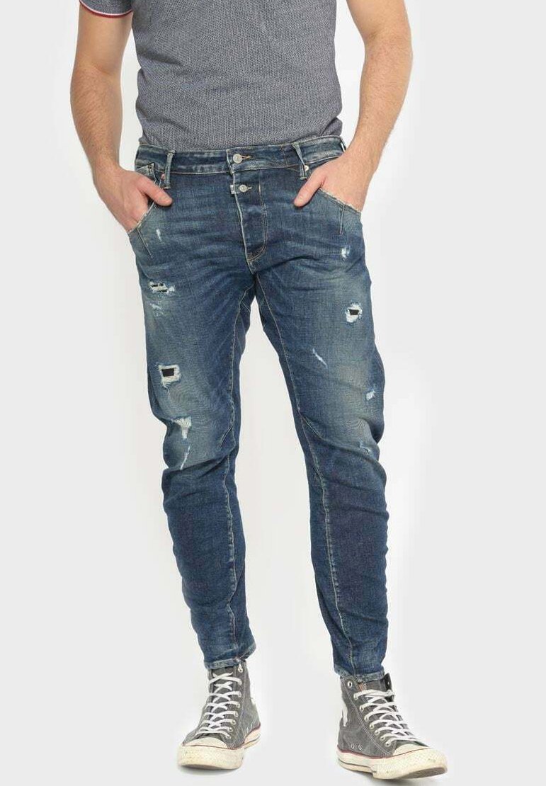 Jeans Flare Vintage Bleu Le Temps Des Cerises - Coupe évasée, Toile Italienne Stretch, Bouton Turquoise - 2
