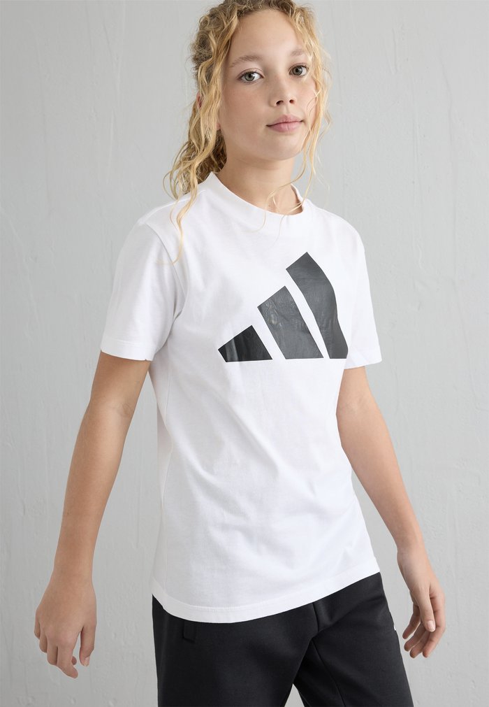adidas JUNIOR BLOCK TEE UNISEX - Sports T-shirt - white black