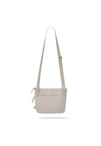 Beige taška přes rameno vyrobená z odolného materiálu. Disponuje nastavitelným popruhem, dvěma zipovými kapsami a elegantním, minimalistickým designem.