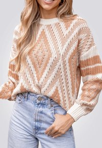 Cupshe DIAMOND STITCHED DROP SLEEVE  - Strickpullover - light brown white