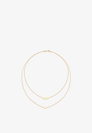 Guldfarvet dobbeltlaget halskæde med glatte, runde detaljer. Tynde, fleksible kæder med minimalistisk design. Sikker lås.