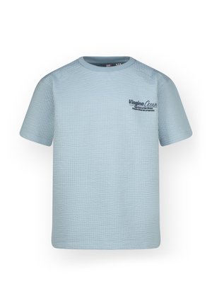 Lyseblå tekstureret T-shirt med korte ærmer og "Vingino Ocean" trykt i mørkeblå på venstre bryst.