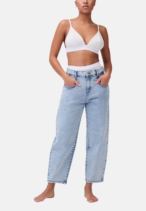 RELAXED DENIM HIGH RISE PANTS - Jeans Tapered Fit - stone washed light blue