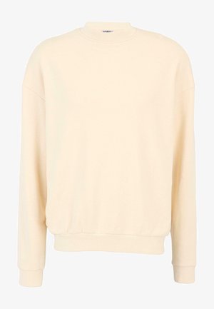 Crème-kleurige sweatshirt gemaakt van zachte stof, met een ronde halslijn, verlaagde schouders en ribgebreide manchetten en zoom. Eenvoudig ontwerp.