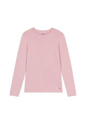 Langsleeve katoen T-shirt in het roze met een ronde hals, voorzien van een kleine logo-accent nabij de zoom en een gladde textuur door het hele shirt.