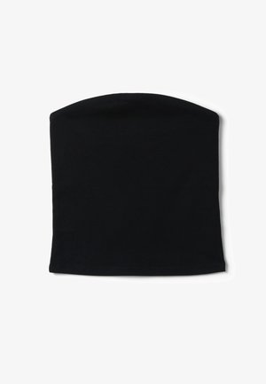 Tour de cou tubulaire noir en tissu extensible, conçu pour être porté autour du cou ou remonté pour couvrir le visage.