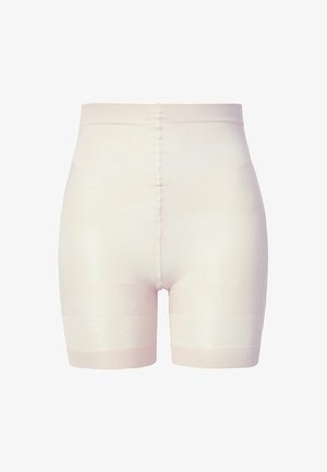 Beige Formshorts aus dehnbarem Stoff. Mit hohem Bund und strukturierten Bändern an den Beinen für zusätzlichen Halt.