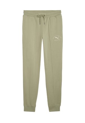 Lysegrønne atletiske sweatpants med snoretræk i taljen, elastiske manchetter og et lille hvidt logo print på hoften. Blød, glat stofstruktur.