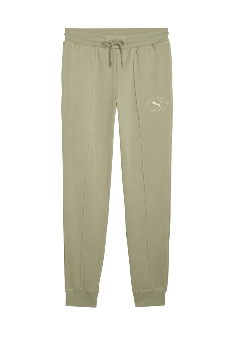 Lysegrønne atletiske sweatpants med snoretræk i taljen, elastiske manchetter og et lille hvidt logo print på hoften. Blød, glat stofstruktur.