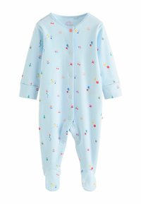 Helesinine beebikombekas pikkade varrukatega, ees trukid, ja värvikirevad väikesed mustrid kirsside, vikerkaartide, mesilaste ja lilledega.