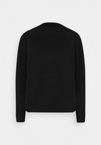 Pull noir à col ras du cou avec manches longues raglan, col côtelé et texture lisse. Design simple sans motifs ni accents visibles.