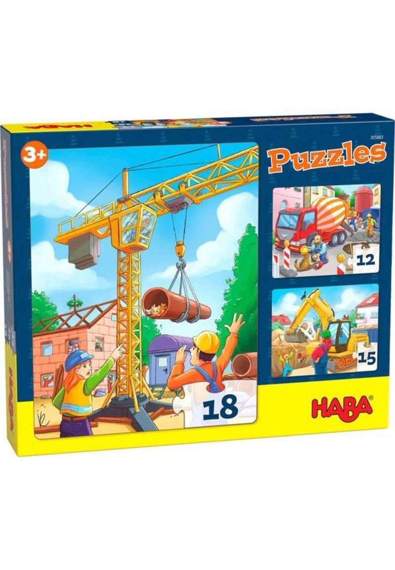 HABA Puzzle Veicoli Da Cantiere – 3 Puzzle Progressivi 12-15-18 Pezzi Per Bambini 3+ Anni