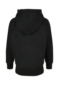 Sweat à capuche noir avec cordon de serrage, poignets et ourlet côtelés. Texture douce, coupe décontractée et design minimal sans logos ni motifs visibles.