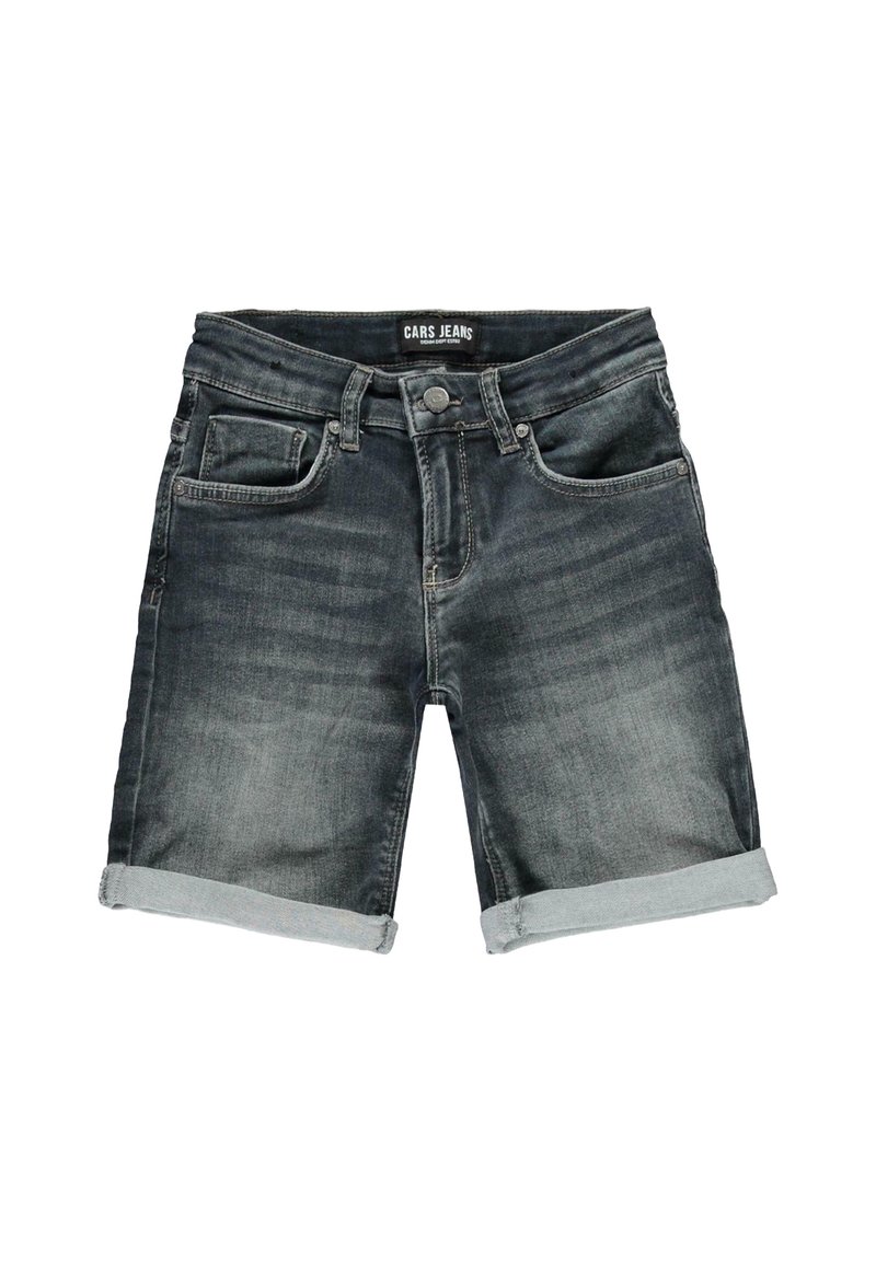 Denim shorts in donkergrijs met een iets vervaagde afwerking. Heeft oprolbare overlappen, een vijf-vakken ontwerp en een knoopsluiting.