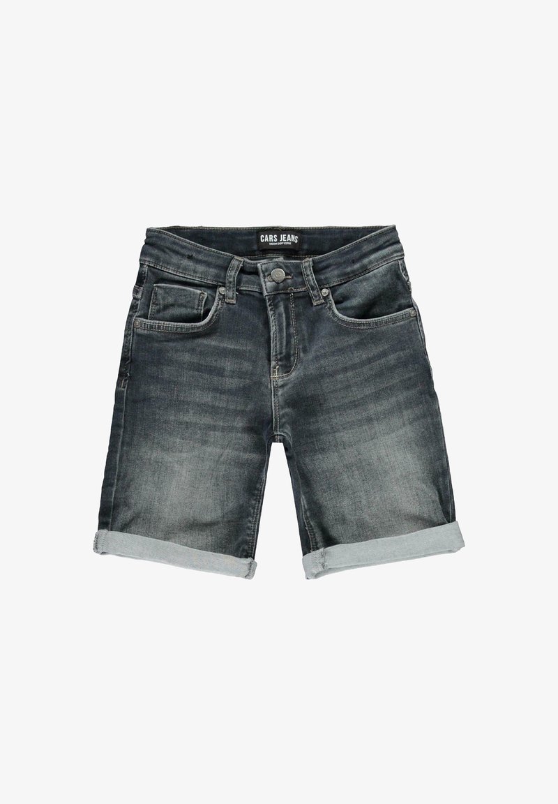 Denim shorts in donkergrijs met een iets vervaagde afwerking. Heeft oprolbare overlappen, een vijf-vakken ontwerp en een knoopsluiting.