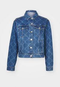 Modra denim jakna z diamantom vzorec, z dvema žepoma na prsih in srebrnimi gumbi; skrajšana dolžina in klasična oblika ovratnika.