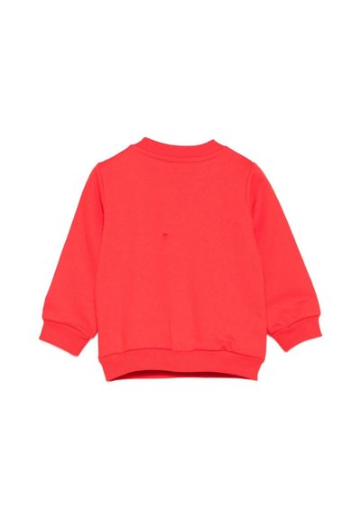 Felpa rossa, in cotone, con colletto rotondo, maniche lunghe, polsini e bordo a costine, design semplice senza motivi o decorazioni.