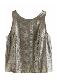 Metallic sleeveless top in gold and silver tones. Smooth texture with a relaxed fit and round neckline. Simple design with no additional details.