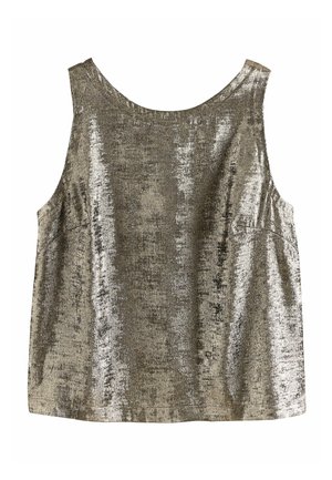 Metallischer ärmelloser Top in Gold- und Silbernuancen. Glatte Textur mit lockerer Passform und rundem Ausschnitt. Schlichtes Design ohne zusätzliche Details.