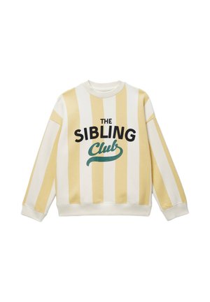 Sweat à rayures verticales jaunes et blanches. Présente un texte noir "THE SIBLING" et un graphic "Club" vert, col rond et poignets côtelés.