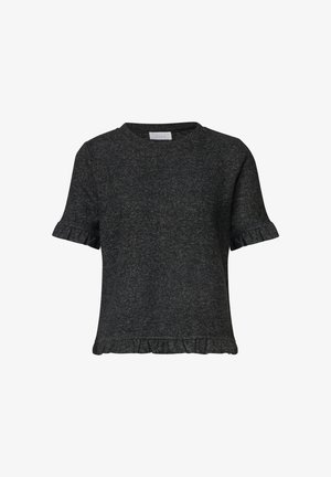 Street One Studio, KURZARM SHIRT MIT RUNDHALS UND RÜSCHEN - T-Shirt print - inked grey mel