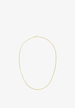 Collana in metallo dorato con una catena sottile e delicata. Presenta un design a anelli ovali e una chiusura sicura a moschettone. Estetica semplice e minimalista.