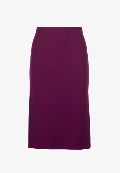 Lila, hoch taillierte, gerade Bleistiftrock mit einer figurbetonten Silhouette und schlichtem Design auf weißem Hintergrund.