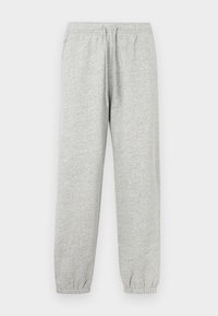 Jasnoszare spodnie dresowe wykonane z miękkiej mieszanki bawełny, z elastycznym pasem ze sznurkiem oraz ściągaczami u dołu nogawek.