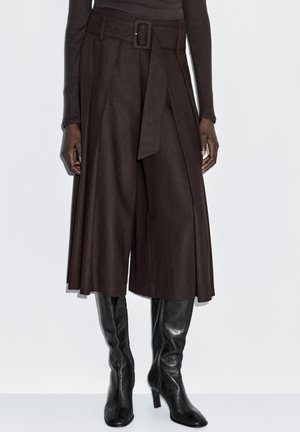 Massimo Dutti WITH BELT - Stoffhose - mottled dark brown