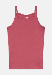 Jednolity, zakurzony różowy top bez rękawów z cienkimi ramiączkami i prostym dekoltem.
