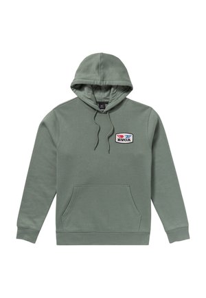 Kapuzensweatshirt aus einem sanften grünen Baumwollmix. Mit vorderer Tasche und gesticktem Logo-Patch in rot und blau. Klassische Passform.