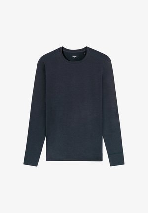Langärmliger navy Sweatshirt aus weichem Stoff. Verfügt über einen Rundhalsausschnitt, einen geraden Saum und dezente Kontrastnähte an den Ärmeln.