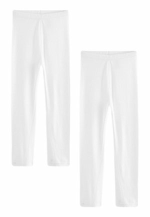 Leggings bianchi in cotone con una texture liscia, dotati di una vita elastica e di una linea dritta, presentati come un paio.