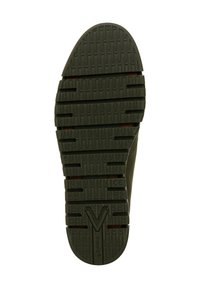 Rubberen schoenzool met diepe profielpatronen, met ribbels en groeven voor grip, voornamelijk donkergrijs met een gestructureerde afwerking.