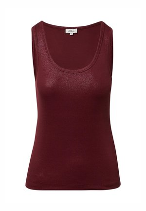 Bordeaux mouwloze tanktop van ribgebreide stof met een ronde halslijn en een subtiele glans voor extra textuur.