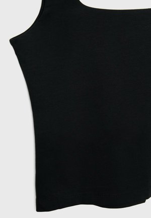 Čierny top bez rukávov vyrobený z jemnej bavlnenej tkaniny. Obsahuje zaoblený výstrih a bezšvové okraje s hladkým povrchom.