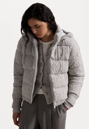 CABLE KNIT HOODED DOWN COAT - Untuvatakki - new grey heather