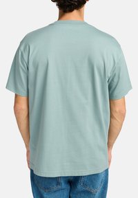 Mintgrøn bomuld t-shirt med korte ærmer og en afslappet pasform, med rund halsudskæring og lige kant. Bagsiden viser en glat tekstur.
