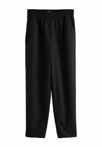 Pantalon noir ample avec taille élastique et poches latérales, coupe droite, adapté pour un usage décontracté ou relax.