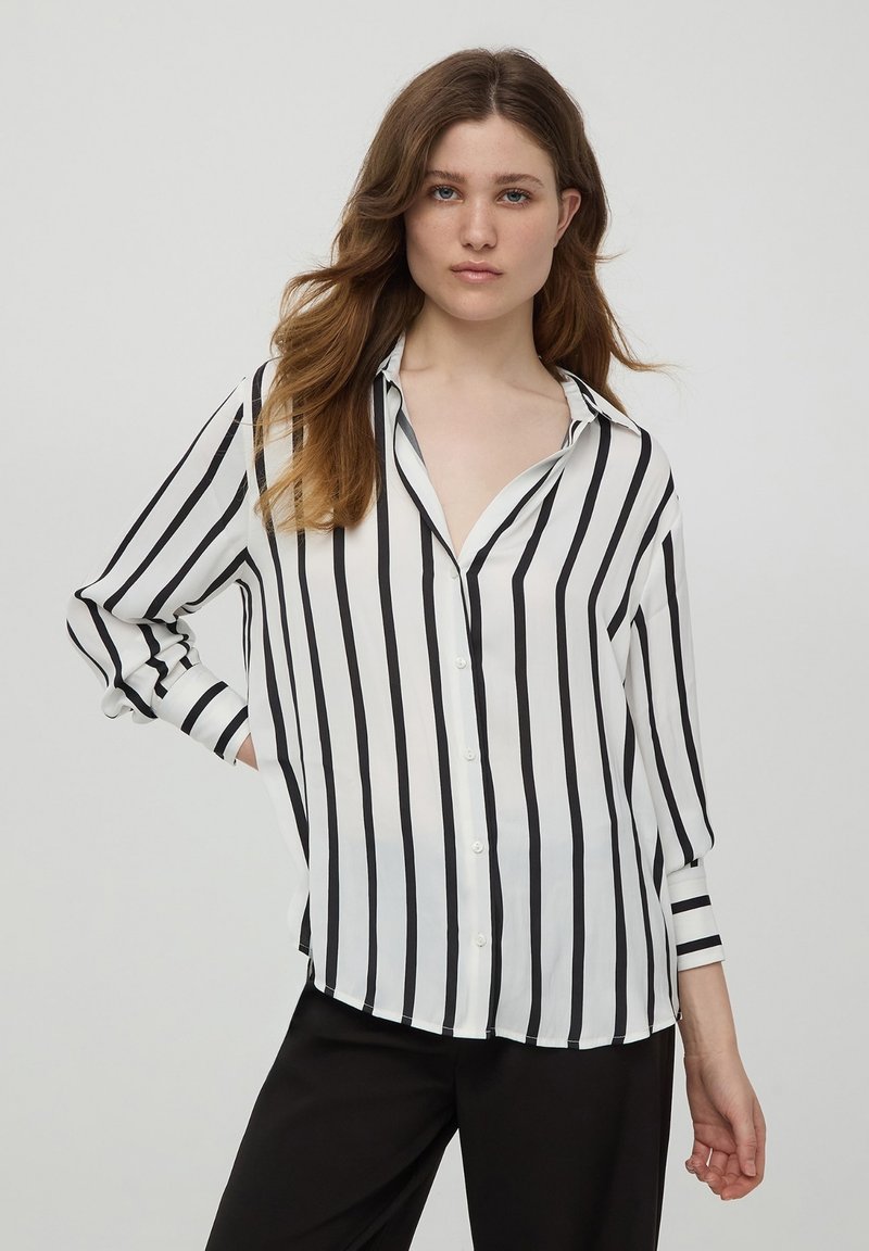 Terranova AMPIA IN RASO A RIGHE - Camicia - bianco lana