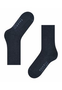 Σκούρες μπλε κάλτσες από μαλακό ύφασμα, με ριγωτό ύψωμα και λείο υφή. Εκτυπωμένο λογότυπο στη σόλα. Κλασικός σχεδιασμός μέχρι τον αστράγαλο.